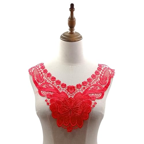 Spitzenkragen Polyester Seide Stickerei Kragen Hohl Corsage Spitze Falscher Kragen(Rot) von YOPI