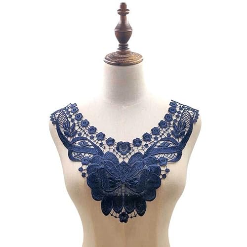 Spitzenkragen Polyester Seide Stickerei Kragen Hohl Corsage Spitze Falscher Kragen(navy Blue) von YOPI