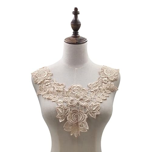 Spitzenkragen Polyester Seide Stickerei Kragen Hohl Stickerei Falscher Kragen DIY Spitzenzubehör(Beige) von YOPI
