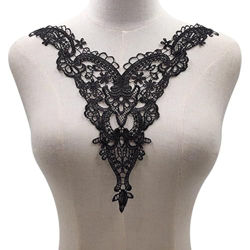 Spitzenstickerei Stickerei Polyester Seide Hohl Corsage Kragen Blume Falscher Kragen DIY Spitzenzubehör(black) von YOPI