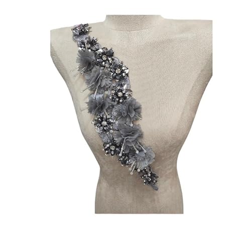 Sticken Tuch Patch DIY Patch Stereo Blume Dekoration Hut Handtasche Haar Zubehör(Grey) von YOPI