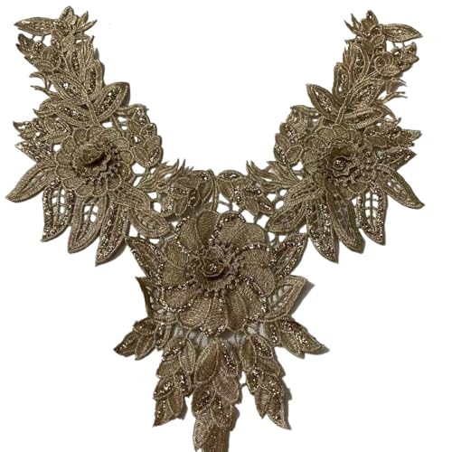 Wasserlöslicher Spitzenkragen-Aufnäher, besticktes, hohles antikes Kostüm-Accessoire mit goldenen Akzenten(Color01) von YOPI