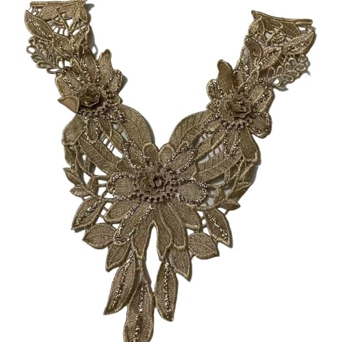 Wasserlöslicher Spitzenkragen-Aufnäher, besticktes, hohles antikes Kostüm-Accessoire mit goldenen Akzenten(Color04) von YOPI
