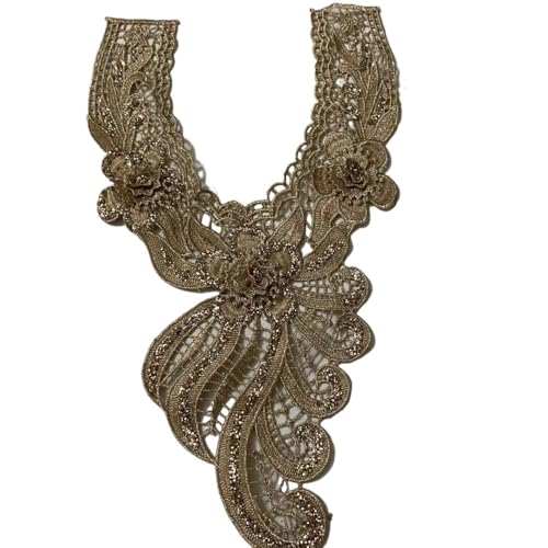Wasserlöslicher Spitzenkragen-Aufnäher, besticktes, hohles antikes Kostüm-Accessoire mit goldenen Akzenten(Color05) von YOPI