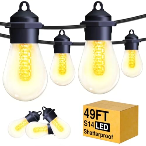 Led Lichterkette Außen Strom LED Glühbirnen,15M Outdoor Lichterketten Garten mit S14 20 Plastik Beleuchtung IP65 Wasserdicht String Lights für Außen & Innen Terrasse, Party, Balkon (White) von YORABO