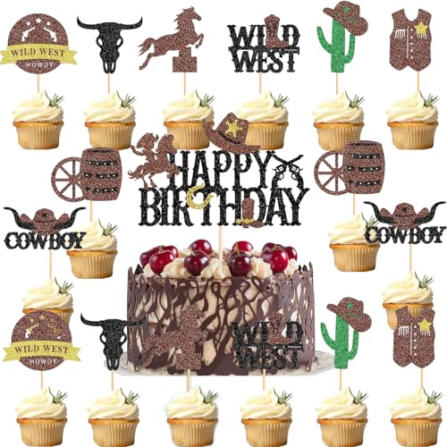 17Stk Cowboy Kuchendekorationen, Cowboy Geburtstagsparty, Cowboy Geburtstagskuchen, Glitzer Themen Geburtstagsparty, Jungen Mädchen Party Zubehör, Cupcakes von YORISMAL