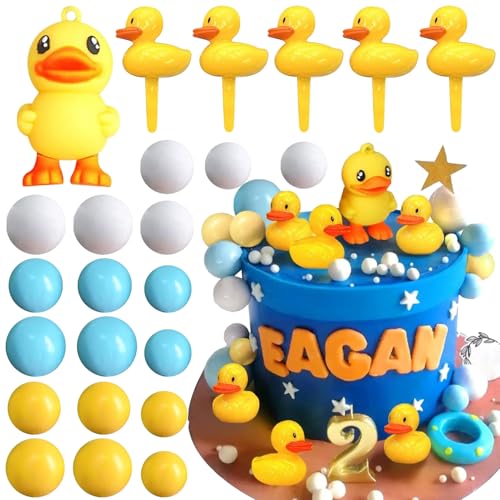 Ente Geburtstag Party Dekoration Set, kleine gelbe Kuchen Dekorationen, blau gelb weiß Zubehör, niedlich Ente Ball Kuchen Dekorationen, Cupcake Dekorationen, Baby Shower Party Zubehör von YORISMAL