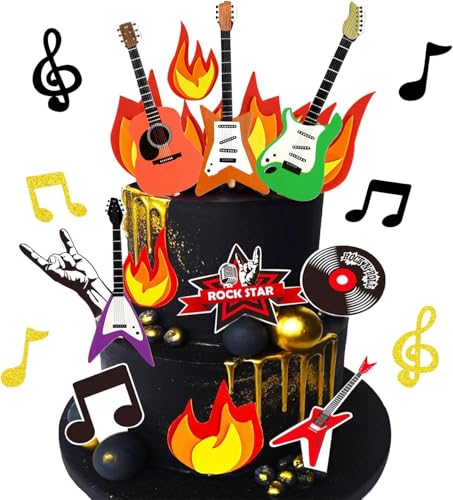 Gitarre Kuchen Topper Musik Note Geburtstag Kuchen Topper Disco Ball Rock and Roll Kuchen Cupcake Dekoration für Mini-Kuchendekorationen im Rock 'n' Roll-Stil Retro Themed Party Supplies von YORISMAL