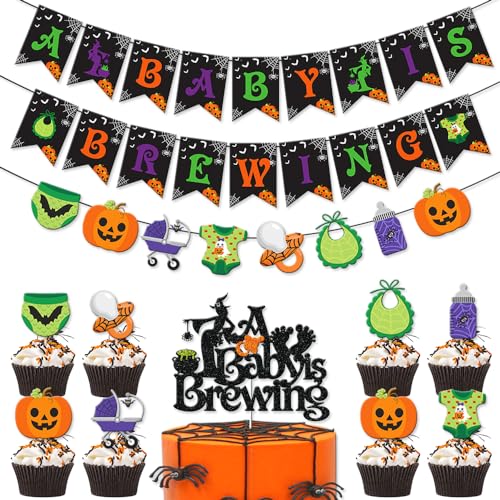 Halloween Welcome Baby Shower Halloween Dekorationen Pull Fahnen Kürbisse Flaschen Autos Babykostüm Kuchendekorationen von YORISMAL