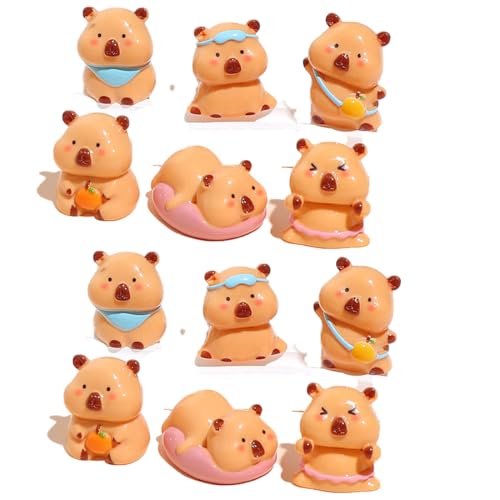 Skulpturen von 12 Niedlichen Mini Capybara Figuren,Kuchendekoration，Cupcake Toppers，Gartenfiguren，Feengarten-Zubehör，Mikro Landschaft Gartendekoration，Ornamente für Kugelfisch Geburtstagspartys von YORISMAL