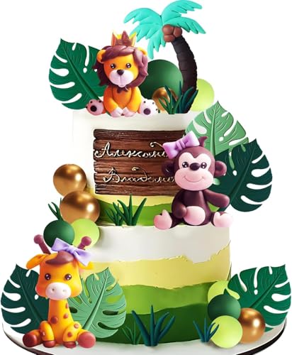 Tiere Kuchen Topper Geburtstag Party Dekoration für Kinder Junge Mädchen ersten Geburtstag Taufe Baby Dusche einfach zu bedienen Giraffe Löwe Dschungel von YORISMAL
