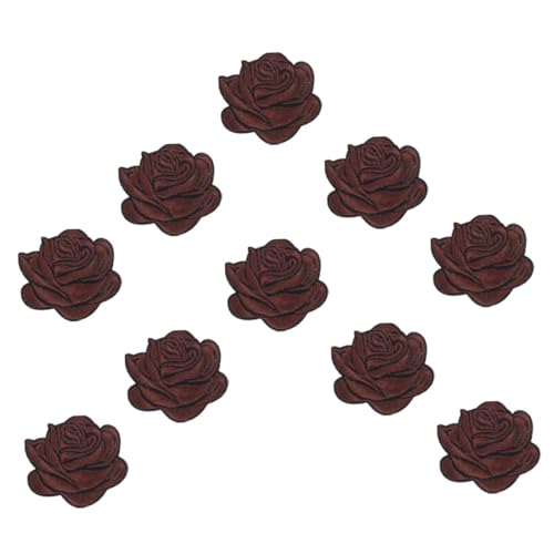 YOSADIER 10 Stück Blumenstickstätte Rosenapplikation aufbügeln Applikationen nähen Flicken für Bekleidung Patches nähen Aufnäher mit Rosenstickerei Kleidungsflicken Polyester Coffee von YOSADIER