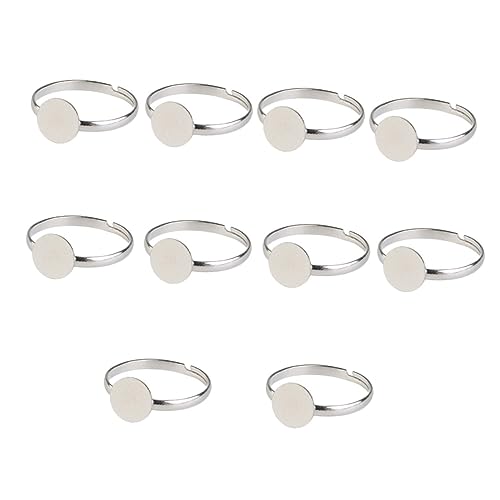 YOSADIER 10Stücke Verstellbare Ringbasen Silberfarben DIY Schmuck für Cabochons Umweltfreundliche Nickel und Bleifreie Fassung Bezel Ringrohlinge für Kreative von YOSADIER