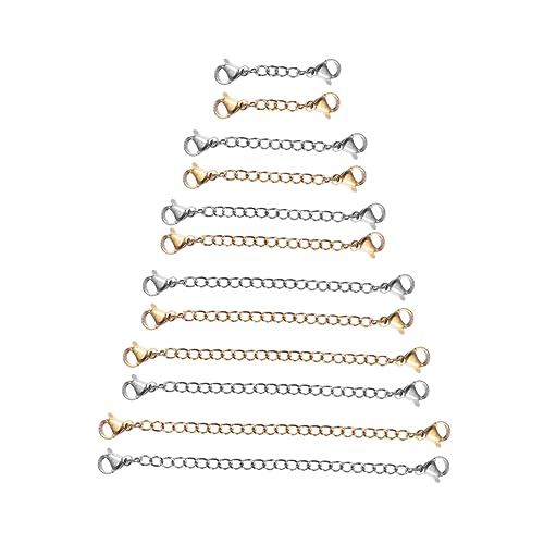YOSADIER 12 Stück Armbandverlängerung Halskette Stahlkette Kettenverlängerung Silber werkzeug für schmuckherstellung schmuck basteln zubehör Kette mit Verschlussschnallen Verlängerungskette von YOSADIER