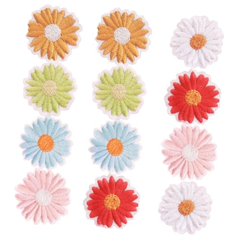 YOSADIER 12 Stück Gänseblümchen Blumen Patch Aufkleber Stoff Für Damen Bestickte Gänseblümchen Zum Basteln Nähen Stoffstickerei Tulpenrosa Scrapbook DIY Dekorationen von YOSADIER