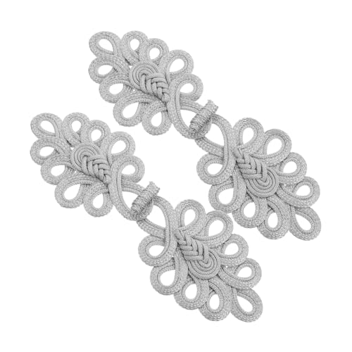 YOSADIER 2 Stück Chinesische Knoten Froschknöpfe aus Silbernem Goldfaden Traditionelle Verschlüsse Handgefertigt für Pullover Mäntel Kostüme DIY Nähen Stilvolle Strickjackenbefestigung von YOSADIER