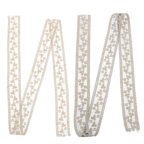 YOSADIER 2 Stück Teiliges Besticktes DIY Schleifenband für Haarschmuck Beige Schwarz Langlebiges Headdress Ribbon für Hochzeit Party und Kreative Bastelarbeiten von YOSADIER