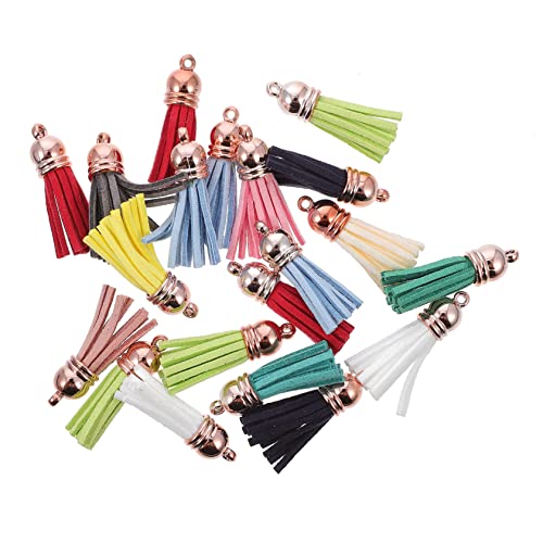 YOSADIER 20 Stück Quasten Anhänger für DIY Schmuck Hochwertige Troddel Dekoration für Schlüsselanhänger Armbänder und Mehr Farbenfrohe Kunstleder Quasten mit Roségold Kappen von YOSADIER