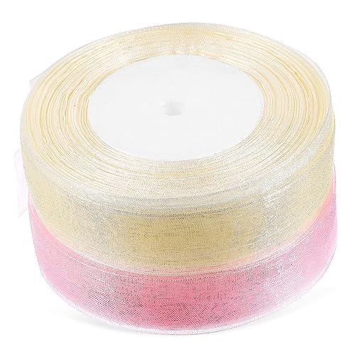 YOSADIER 2Rollen Transparente Dekobänder Organza Geschenkbänder für DIY Blumenarrangements und Dekoration Cremeweiß von YOSADIER