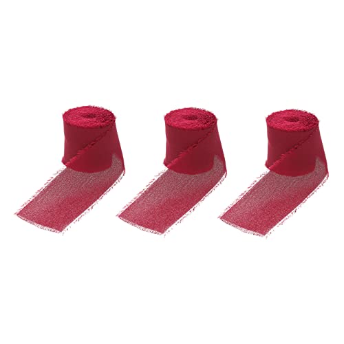 YOSADIER 3 Stück Teiliges Chiffonband mit Fransen pro für Geschenkverpackungen Hochzeiten und Diy Projekte Edlem Weinrot Strapazierfähig und Farbecht von YOSADIER
