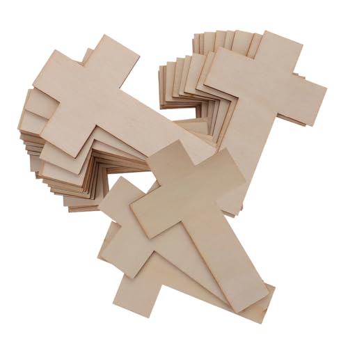 YOSADIER 30 Stück Zeichenwerkzeuge für Ostern Holzhandwerk Ostern Bastelbedarf Holzstücke Ostern Unfertige Holzspäne zum Selbermachen leere kreuzförmige holzscheiben hölzern von YOSADIER