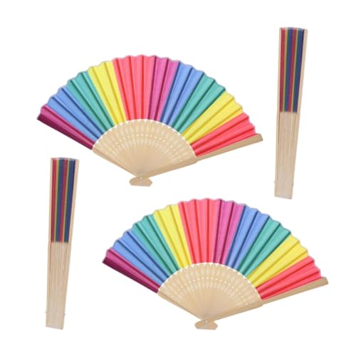 YOSADIER 4 Stück Teiliges Kreativer Faltbarer Bambusfächer mit Regenbogenmuster Handgefertigte Spielzeuge und Fotorequisiten Leicht zu Öffnen für Tanz Bühnenauftritte und Partys von YOSADIER