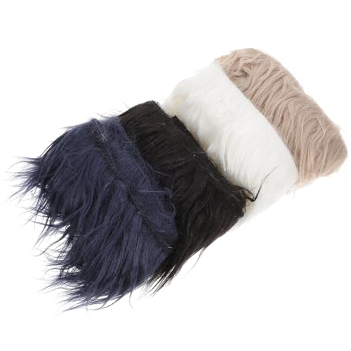 YOSADIER 4 Stück Teiliges Kunstfell Stoffstreifen Flauschiges Plüschmaterial in Khaki Creme Grau Breit Lang für Zwergenbart Kostüme Basteln DIY Dekoration von YOSADIER