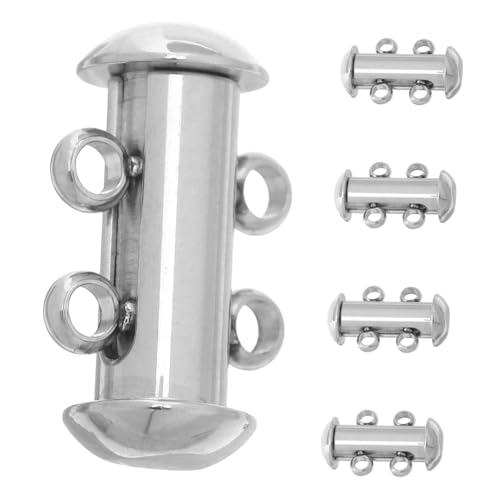 YOSADIER 5 Stück Doppelreihenkettenschnalle Schmuck Verschluss Halskettenschichtverschluss Clip für Armbandverbinder Armbandverschlüsse und Verschlüsse Rostfreier Stahl Silber von YOSADIER