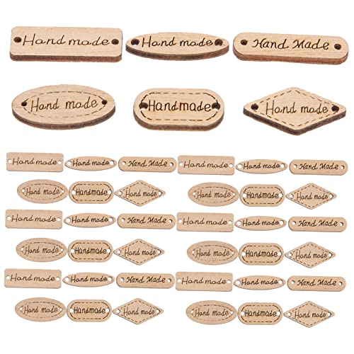 YOSADIER 50 Stück Vintage Holzknöpfe mit Löchern zum Annähen Handmade Label für DIY Basteln Scrapbooking Kleidung Handgefertigte Etiketten Robustes Holz Zufällige Stile von YOSADIER