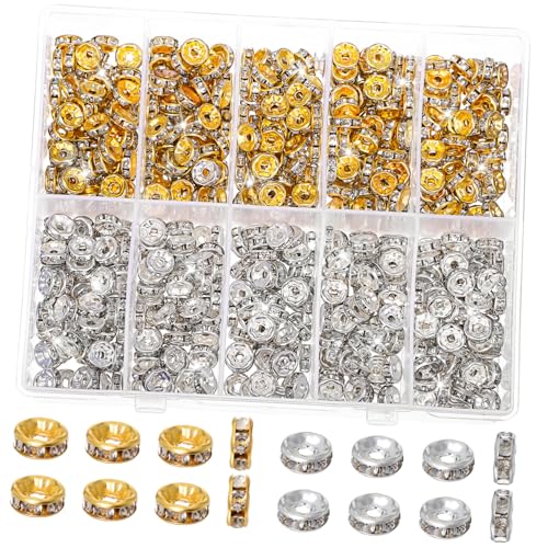 YOSADIER 600 Stück Schmuck Spacer Perlen mit Funkelnden Strasssteinen Bunte Zwischenperlen für DIY Armbänder und Halsketten Große Lochgröße Bastelzubehör für Individuelle Schmuckgestaltung von YOSADIER