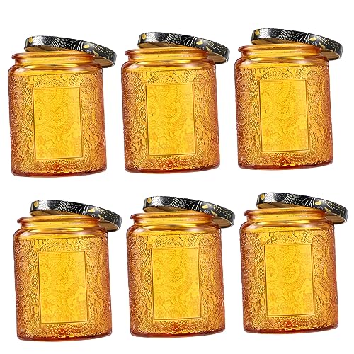 YOSADIER 6Stücke Geprägte Glaskerzenbehälter Kits Mittelgroße Amberfarben Machen Mason Gläser DIY Kerzengläser für Projekte und Aufbewahrung von Kleinigkeiten von YOSADIER