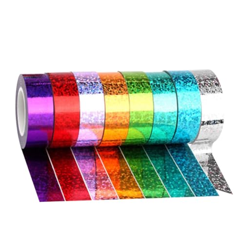 YOSADIER 8 Rollen Hochviskoses Dekoratives Klebeband Bunte Holografische Stoffbänder für DIY Bastelarbeiten Scrapbooking und Kreative Projekte für Gläser Boxen Laptops und Mehr von YOSADIER
