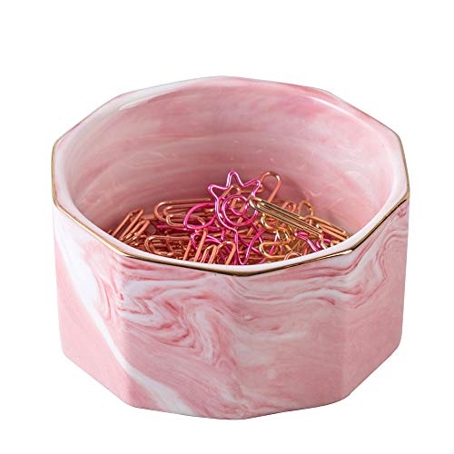 YOSCO Büroklammerhalter Keramik Marmorierung Büroklammer Spender für Schreibtisch Büroklammer Organizer Büro Binder Clip Halter (Pink) von YOSCO
