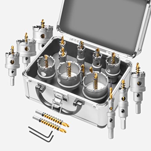 YOSIGHT 10-tlg. Upgrade Schwerlast Hartmetall Lochsägen-Set - Metall Stahl Lochsäge Bohrer TCT Lochschneider mit 2 Zentrierbohrern 2 L-Schlüsseln - Lochsägen-Set für Metall, Stahl, Eisen, Legierung YOSIGHT 10-tlg. Upgrade Schwerlast Hartmetall Lochsägen-Set - Metall Stahl Lochsäge Bohrer TCT Lochschneider mit 2 Zentrierbohrern 2 L-Schlüsseln - Lochsägen-Set für Metall, Stahl, Eisen, Legierung von YOSIGHT
