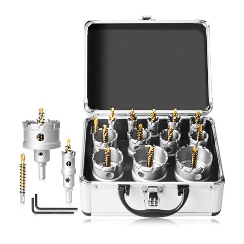 13-tlg. Upgrade Schwerlast Hartmetall Lochsägen-Set, Metall-Stahl-Lochsägenbohrer, TCT-Lochschneider mit 1 Zentrierbohrer, 2 L-Schraubenschlüssel, Lochsägen-Set für Fliesen, Granit, Garbor 13-tlg. Upgrade Schwerlast Hartmetall Lochsägen-Set, Metall-Stahl-Lochsägenbohrer, TCT-Lochschneider mit 1 Zentrierbohrer, 2 L-Schraubenschlüssel, Lochsägen-Set für Fliesen, Granit, Garbor von YOSIGHT