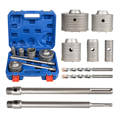 YOSIGHT 9-teiliges Bohrkrone-Set für Mauerwerk und Beton - Wolframkarbid 300 mm SDS PLUS und SDS MAX Bit Schaft Bohrkronen-Set (30 40 65 80 100 mm) - Bohrkronen-Set für Beton, Ziegel, Stein. von YOSIGHT