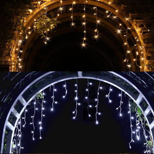 YOSION Eisregen Lichterkette, 300 LED 9M Warmweiß und Weiß Eiszapfen Lichterkette mit Timer Wasserdicht, Lichtervorhang für Außen Weihnachten Halloween Dachkante Balkon Dekor YOSION Eisregen Lichterkette, 300 LED 9M Warmweiß und Weiß Eiszapfen Lichterkette mit Timer Wasserdicht, Lichtervorhang für Außen Weihnachten Halloween Dachkante Balkon Dekor von YOSION