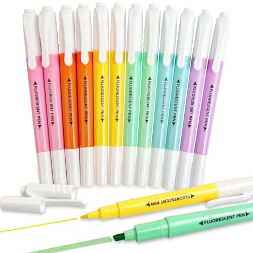 YOSKAEDI 12 Textmarker Pastell, Bibel Textmarker Klein, Highlighter Pen Stift, Pastell Marker (6er Pack) von YOSKAEDI