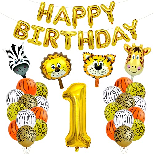 Geburtstagsdeko Jungen 1 Jahr, Dschungel Geburtstag Deko 1 Jahr, Luftballon 1. Geburtstag, Safari Happy Birthday Banner, Dschungel Luftballons, 1. Geburtstag Junge Mädchen Wild One Party Deko von YOTANGO