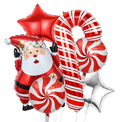 Luftballons Weihnachten, 6 Stück Folienballon Weihnachten, Weihnachtsdeko mit Weihnachtsmann Zuckerstangen Süßigkeiten Folienballons, Rot Weihnachtsballons für Weihnachten Party Deko von YOTANGO