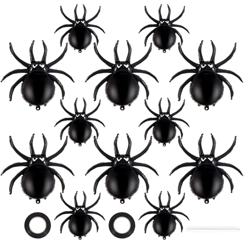12 Stück schwarze Spinnenballons, Halloween-Party-Dekorationen, 43,2 cm Spinnen-Folien-Mylar-Ballons für Halloween-Party, Geburtstag, Spukhaus, gruselige Dekoration (6 Stück - 43 cm und 6 Stück - 83 von YOTHORN