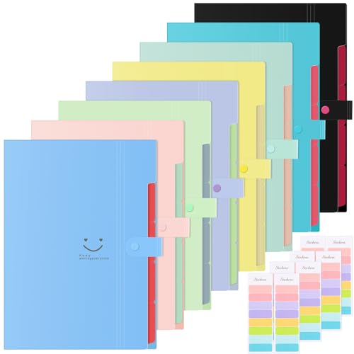 YOTINO Fächermappe, A4, Kunststoff, Akkordeon-Aktenordner mit Etiketten, 8 Farben, 5 Ebenen, 8 Stück YOTINO Fächermappe, A4, Kunststoff, Akkordeon-Aktenordner mit Etiketten, 8 Farben, 5 Ebenen, 8 Stück von YOTINO