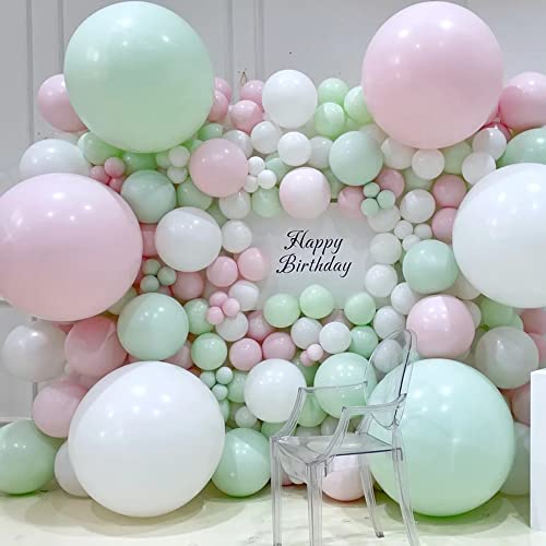 YOTOYOU 118 Stück Rosa Grün Weiß Luftballons, Luftballon Helium, Ballon Girlande für Babyparty, Geburtstagsdeko, Graduierung, Hochzeitsdeko von YOTOYOU
