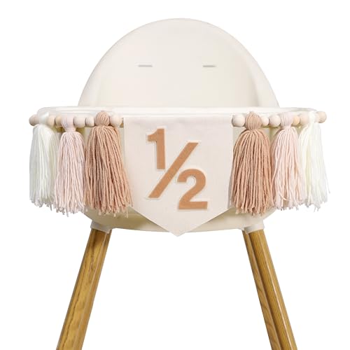 Neutral Half Birthday Hochstuhl Banner - Boho 6 Monate Geburtstag Foto Requisiten, Half Way to One Cake Smash Decors, Beige Garn Quaste Girlande mit Holzperlen, Sechs Monate Babyparty Dekorationen Neutral Half Birthday Hochstuhl Banner - Boho 6 Monate Geburtstag Foto Requisiten, Half Way to One Cake Smash Decors, Beige Garn Quaste Girlande mit Holzperlen, Sechs Monate Babyparty Dekorationen von YOUAME
