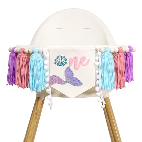 Sweet One Meerjungfrauen-Hochstuhl-Banner für Mädchen - Unter dem Meer Erster Geburtstag Party Dekorationen, Baby Mädchen Ozean Themed Geburtstag Kuchen Smash Garn Girlande, Onder The Sea Party von YOUAME