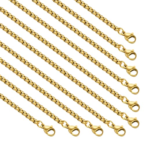 YOUBEIYEE 10 x vergoldete Edelstahl-Halsketten-Ketten, quadratisch, Roloketten für Schmuckherstellung (40,6 cm) von YOUBEIYEE