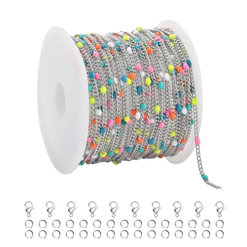 YOUBEIYEE Bunte Perlenkette für Schmuckherstellung, Edelstahl-Panzerketten, Großpackung mit Biegeringen und Karabinerverschlüssen, 4,5 m YOUBEIYEE Bunte Perlenkette für Schmuckherstellung, Edelstahl-Panzerketten, Großpackung mit Biegeringen und Karabinerverschlüssen, 4,5 m von YOUBEIYEE
