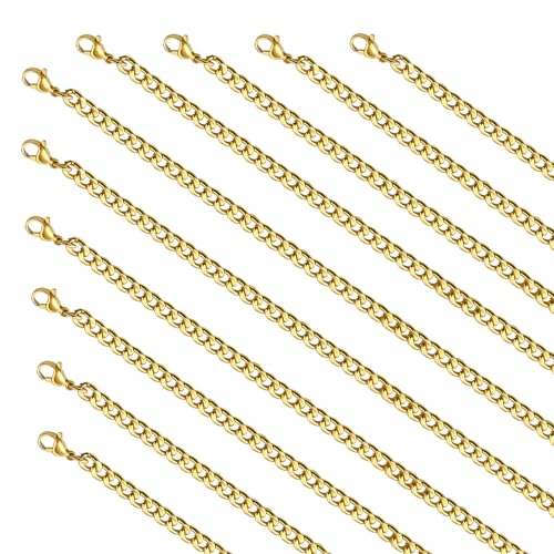 YOUBEIYEE Goldfarbene kubanische Halsketten-Ketten für Damen und Herren, Edelstahlkette zur Schmuckherstellung (10 Stück, 45,7 cm) von YOUBEIYEE