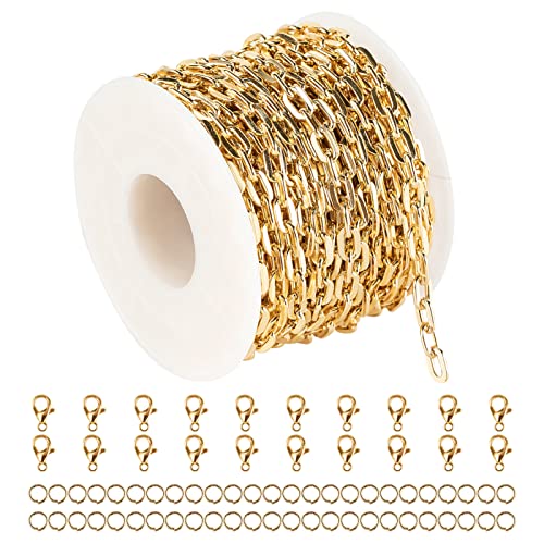 YOUBEIYEE Vergoldete Kette, Aluminium, Büroklammern, Halskette, Armband, Kette für Damen und Herren, Schmuckherstellung, Kettenrolle mit Biegeringe und Karabinerverschlüsse, 100 m YOUBEIYEE Vergoldete Kette, Aluminium, Büroklammern, Halskette, Armband, Kette für Damen und Herren, Schmuckherstellung, Kettenrolle mit Biegeringe und Karabinerverschlüsse, 100 m von YOUBEIYEE