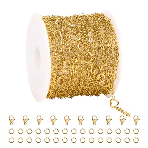 YOUBEIYEE Vergoldete Kette für Schmuckherstellung, Edelstahl-Herz-Ketten, Großpackung für Frauen, Halskette, DIY, mit Schmuckzubehör, 4,5 m YOUBEIYEE Vergoldete Kette für Schmuckherstellung, Edelstahl-Herz-Ketten, Großpackung für Frauen, Halskette, DIY, mit Schmuckzubehör, 4,5 m von YOUBEIYEE